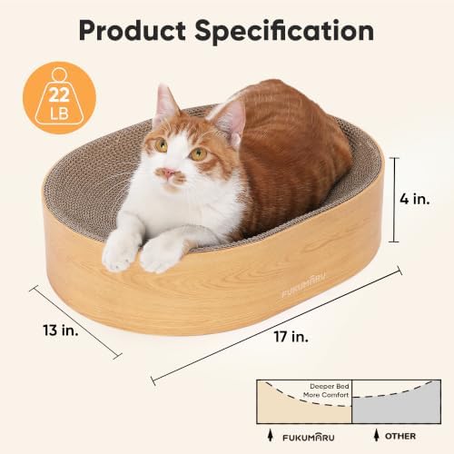 FUKUMARU Cardboard Cat Scratcher Bed, 2-in-1 Oval Cat Scratch Pad - Image 5