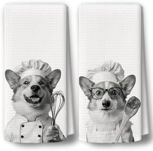 Dog Kitchen Towels Decor Set of 2 by BCUANGD