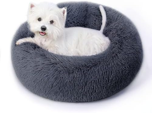 Calming Round Dog Bed with Anti-Slip Bottom, Medium Size Washable Anti-Anxiety by SunstyleHome