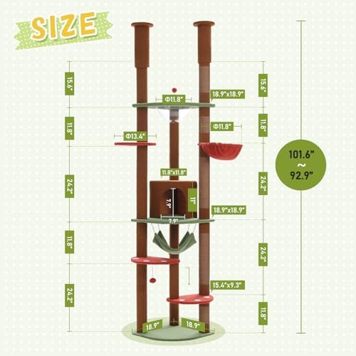 PEQULTI Floor to Ceiling Cat Tree, 92.9-101.6in Adjustable Cat Tower - Image 3
