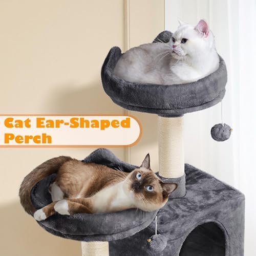 Yaheetech 62.5in Tall Cat Tree w/2 Cat-Ear Perches & 2 Condos, Dark Gray - Image 3