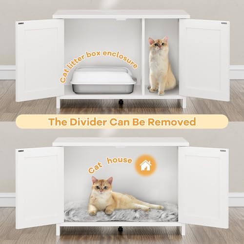 Shintenchi Cat Litter Box Enclosure, Litter Box Furniture Cabinet Hidden - Image 3