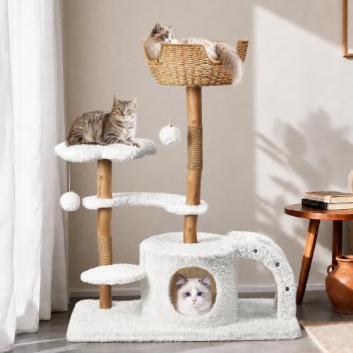 Easyego Modern Cat Tree, 45.6" Aesthetic Wood Cat Tree Tower - Image 2
