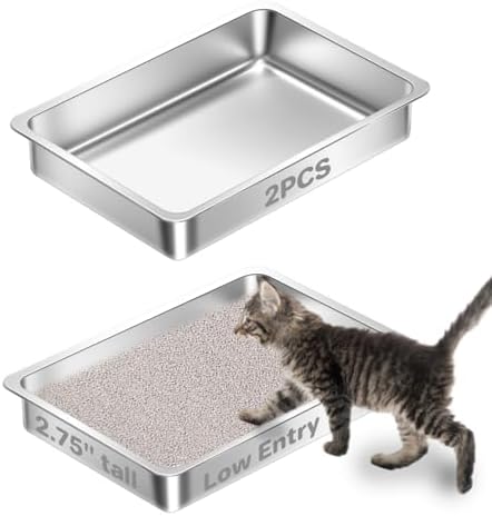 2 Pack Low Entry Stainless Steel Cat Litter Box by Amibud