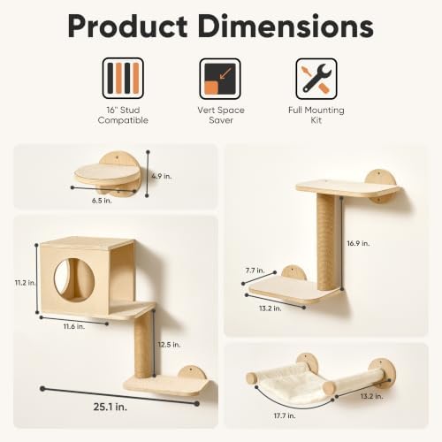 FUKUMARU Cat Wall Shelves, 5 in 1 Set - Image 5