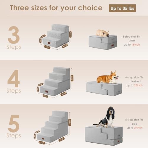 EHEYCIGA Dog Stairs for Small Dogs 13.5" H, 3-Step Dog Steps for Cats, Light - Image 2