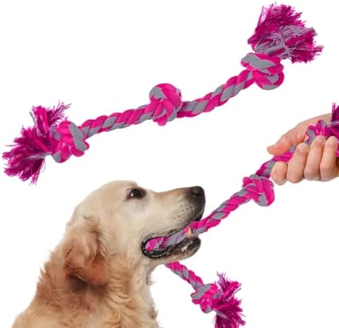 SunGrow Pink Dog Rope Toys, Twisted Triple Knotted Rope Bone, 2 Pack - Image 2