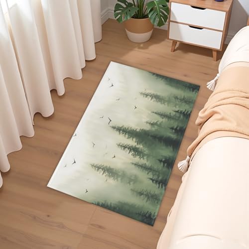 Giwawa Green Misty Forest Bath Rug Mountain Woodland Bathtub Mat Non Slip - Image 6