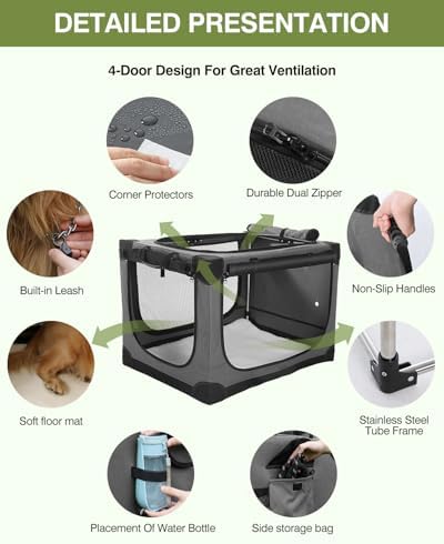 33 x 25 x 25 Inch Collapsible Soft Dog Crate - Image 4