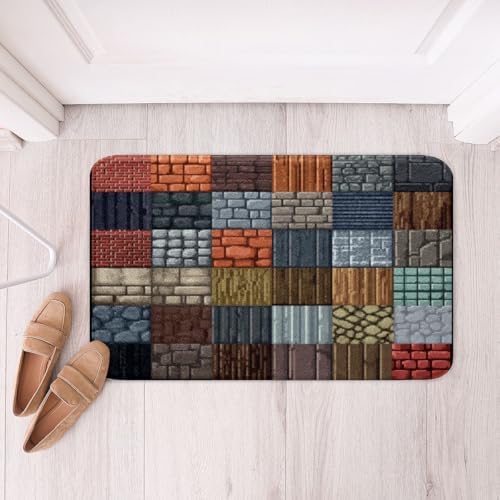 Manfei Cartoon Gamepad Shaggy Absorbent Floor Mat, Block Theme Non Slip Bath Mat by Manfei