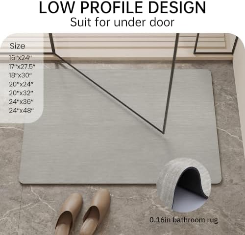Mecko Bath Mat 16"x24", Ultra Thin Bathroom Rug fit Under Door Light Grey - Image 2