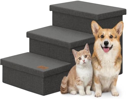 Zerbuger Dog Stairs with Storage, Dark Grey 3 Steps Dog Ramp no Condo by Zerbuger