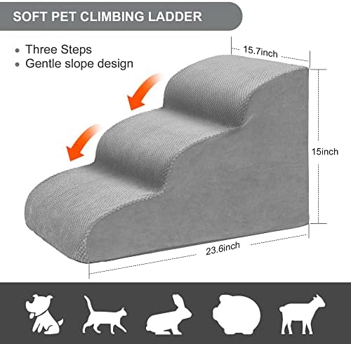 Dog Stairs for Small Dogs, 3 Tiers High Density Foam Dog Ramp, Extra Wide - Image 2