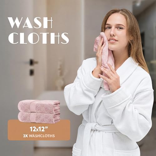 White Classic Pink Bath Towel Set of 6-100% Cotton Highly Absorbent Towels - Image 6