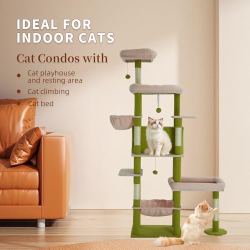 77.5 Inch Cat Tree with Bed, Observation Deck, Plush Platform & Toy Ball - Image 2