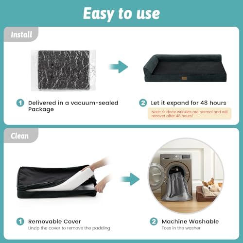 COZY KISS Orthopedic Dog Bed for Extra Large Dogs, L Shaped XL 44x32 inch - Image 5