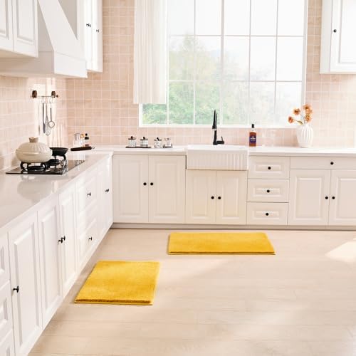 CozeCube Mustard Yellow 36"x24" Shaggy Non Slip Soft Washable Bath Mat - Image 5
