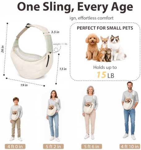 Dog Sling Carrier for Small Dogs and Cats Up to 15 lbs, Hands Free Pet Carrier - Image 2