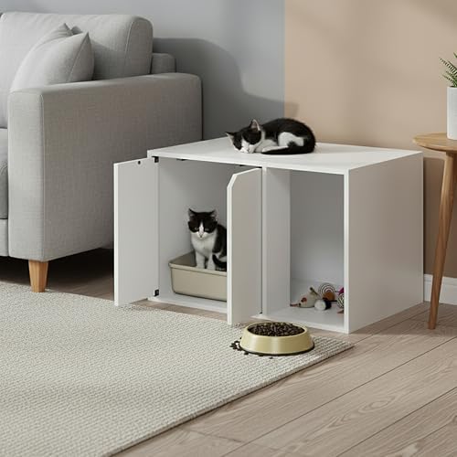 Furinno PELI 24" Wide Cat Litter Box Enclosure, Solid White - Image 2