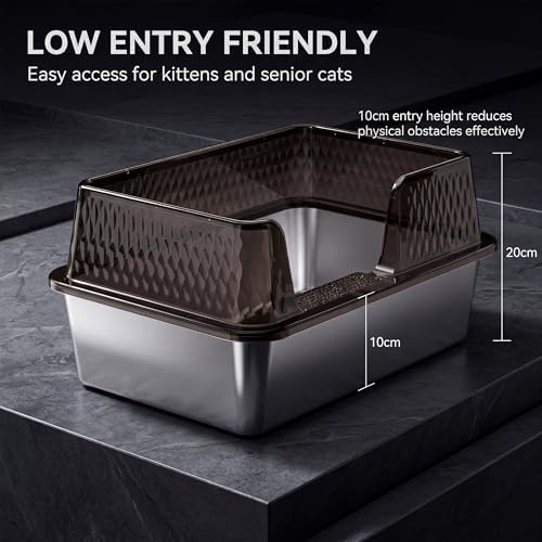 Suhaco Medium Stainless Steel Litter Box Side Entry High Sides Deep Metal Cat - Image 2