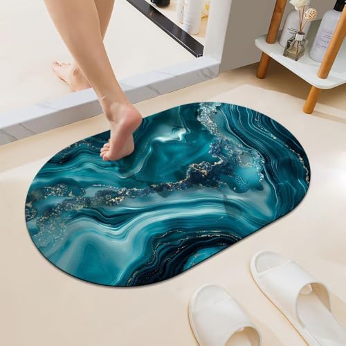 Teal-and-Silver-Agate Super Absorbent Quick-Drying Bathroom Mat Rug, Rubber by ZHUZHISHAN