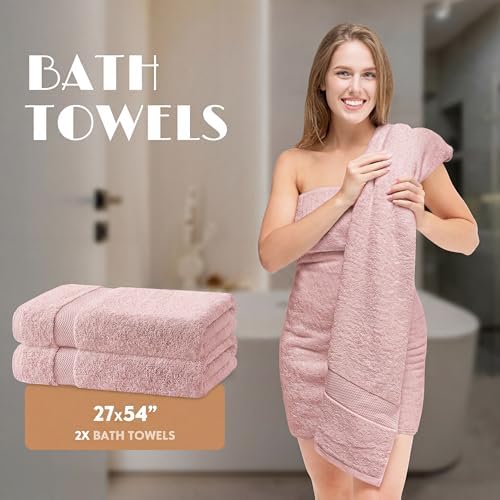 White Classic Pink Bath Towel Set of 6-100% Cotton Highly Absorbent Towels - Image 4