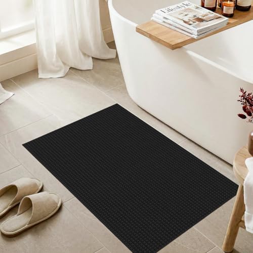 Upgraded Waffle Bathroom Rug: 2x3 Rug Super Absorbent Door Mat Black by BYYVOORugsforYourHome