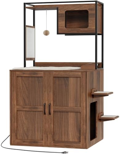 HOOBRO Cat Automatic Litter Box Enclosure Furniture, 30.5" L x 26.8" W x 61" H by HOOBRO