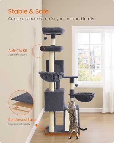 Feandrea Cat Tree, 68.5-in Tall Cat Tower, Dark Gray - Image 6