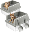 Kirecoo 2 Pack Medium Semi-Enclosed Stainless Steel Cat Litter Box by Kirecoo