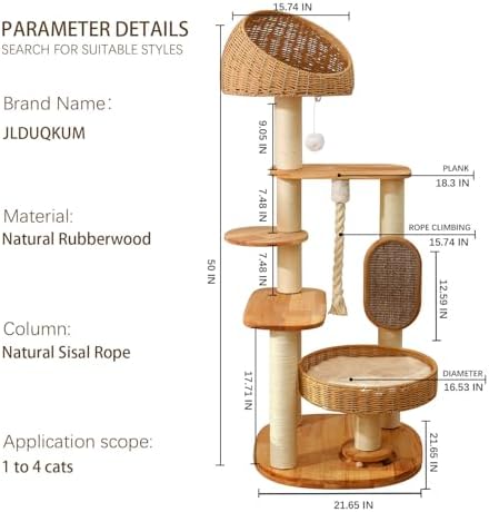 50 in Wooden Cat Tree for Indoor Cat, Large Cat Tower - Image 6