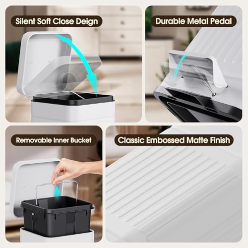 CEROELDA Small Trash Can with Lid-1.3 Gal, Dog Poop Trash Can Outside-White - Image 4