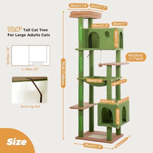 72" Cactus Cat Tree with Hammock & Scratcher Posts - Image 2