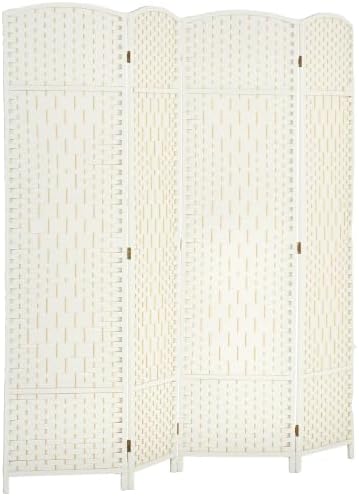HOMCOM 4 Panel Room Divider 6 Ft Privacy Screen Hand-Woven White by HOMCOM