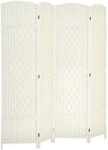 HOMCOM 4 Panel Room Divider 6 Ft Privacy Screen Hand-Woven White by HOMCOM