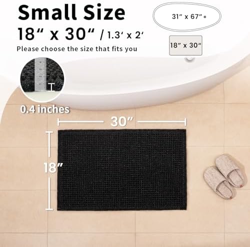Black Bathroom Rug, Waffle Bath Mat Non Slip Washable - Image 2