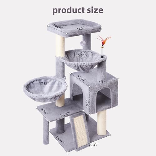 Cat Tree with Cat Condo and Two Hammocks, Cat Tree with Scratching Posts and - Image 2