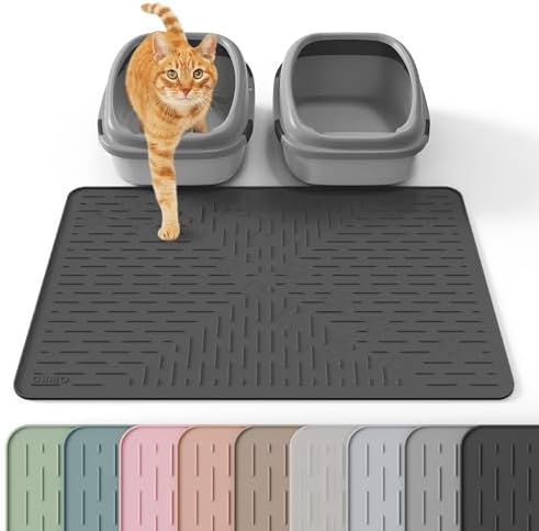 OHMO Large Cat Litter Mat, 31.5x23.6 Silicone Trapping Mat Black by OHMO