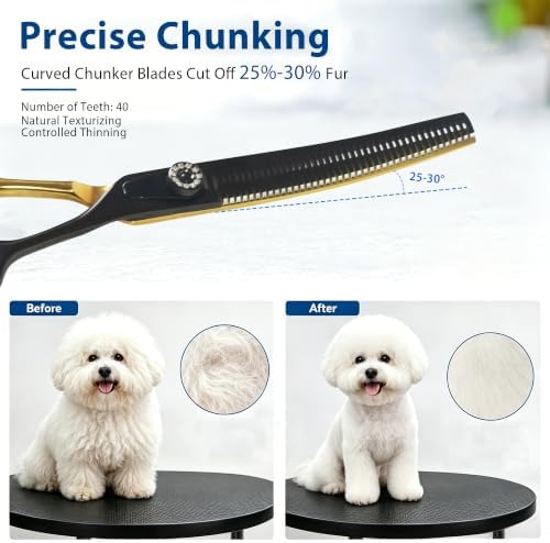 7" Curved Dog Grooming Scissors, 40 Teeth V-Shape, 30% Thinning shear - Image 4
