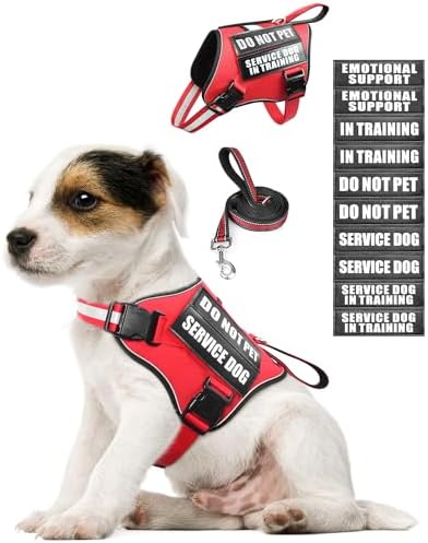 Service Dog Vest Harness and Leash Set+10 Patches Red XS by MOOGROUPETSFRIEND
