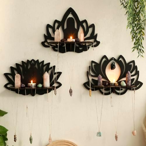 Artilady Lotus Crystal Shelf Display Wall Decor, Witchy Wood Storage Shelves by Artilady