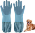 Dog washing gloves | Pet grooming gloves | Extra Long Arms 17.3in, hazy blue by Unknown