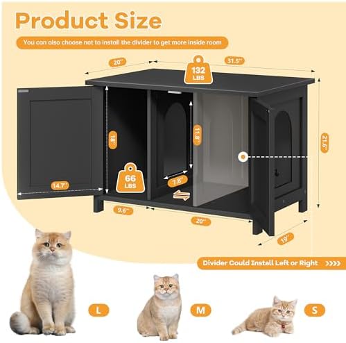 Shintenchi Cat Litter Box Enclosure, Litter Box Furniture Cabinet Hidden - Image 3