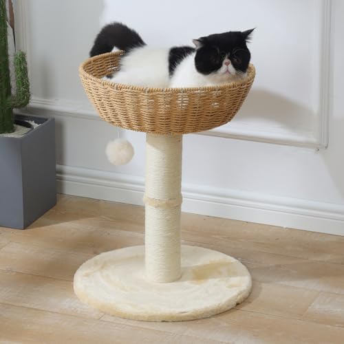 SHENGOCASE Cat Tree Tower with Rattan Wicker Basket, Handwoven Large Nest - Image 4