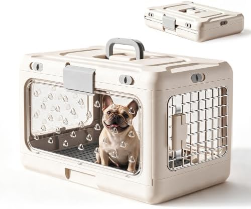Collapsible Small Dog Crate, Hard-Sided Foldable Cat Carrier by Transni