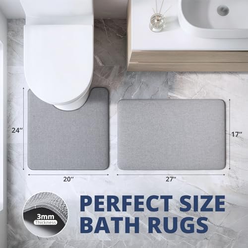 Bathroom Rugs Sets 2 Piece, Thin Bath Mat & U-Shaped Contour Toilet Rug - Image 2