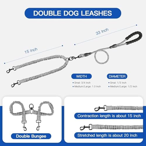 MingXpets Double Dog Leash, 360° Swivel Tangle Free Bungee Walking Training - Image 6