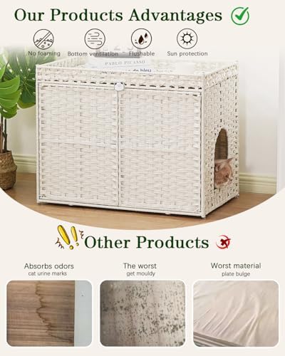 SETVSON Cat Litter Box Enclosure Furniture, Handwoven PE Rattan - Image 3
