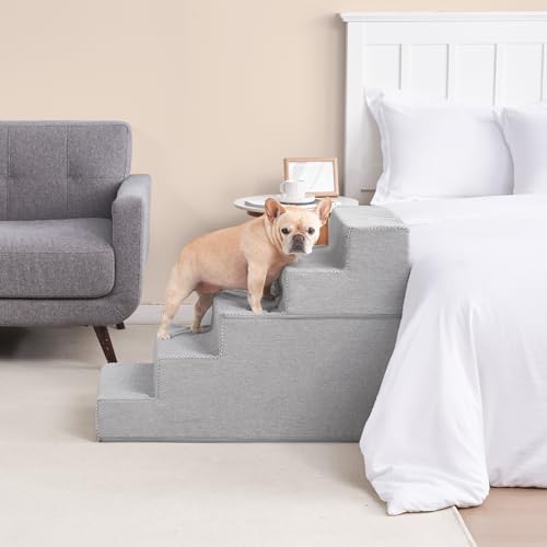 EHEYCIGA Dog Stairs for High Bed 25" H, Extra Wide Dog 5-Step, Light Grey - Image 5
