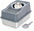 Top Entry Cat Litter Box with Lid, Stainless Steel Enclosed Cat Kitty Litterbox by Kettnjoy